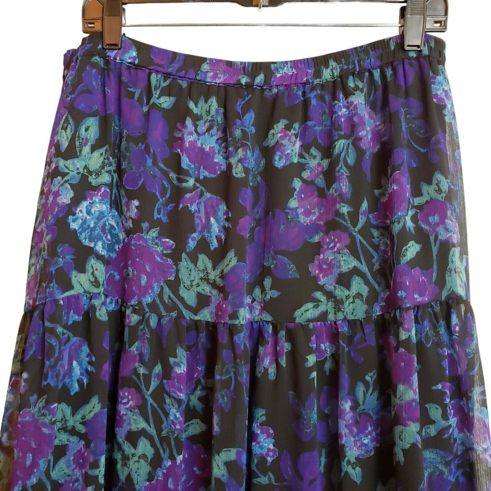 Linea by Louis Dell'olio Womens Large Floral Purples Midi Swing Lined Skirt - Picture 2 of 11